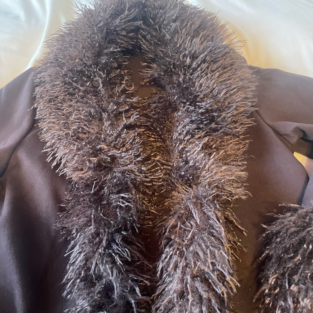 Brown Faux Fur Trim Coat - Picture 4 of 11